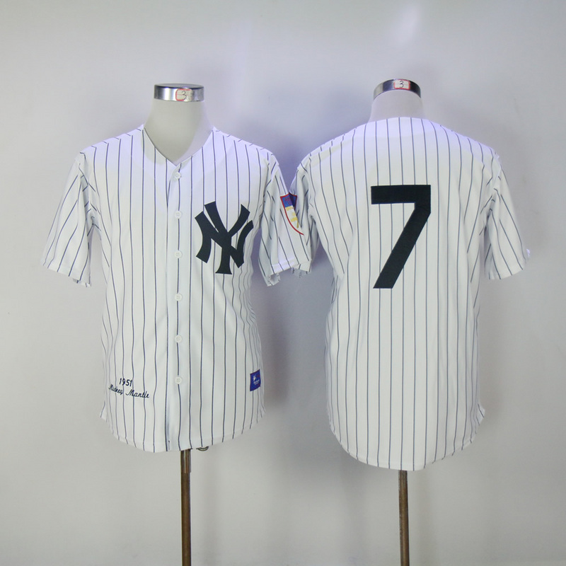 2017 MLB New York Yankees #7 no name White 1951 Throwback Jerseys->new york mets->MLB Jersey